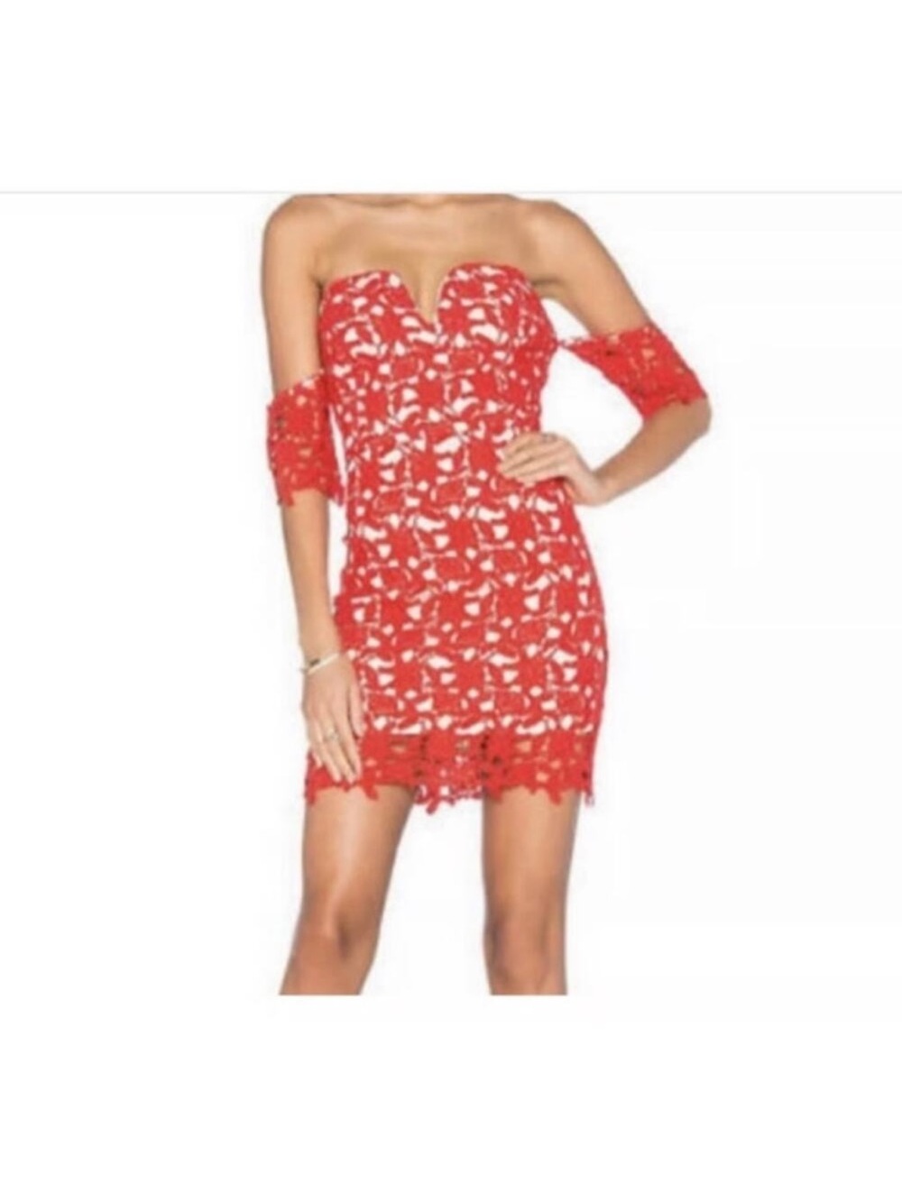 J.O.A. Red Floral Lace Off-Shoulder Mini Dress
